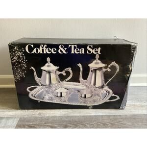 NOS Brand New Vintage Leonard Silver Footed Coffee & Tea Tray 6 Piece Set